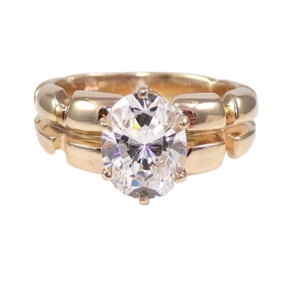 Solid 14K Yellow Gold Clear CZ Heavy Engagment Wedding Ring Size 8